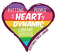 rainbow colors in heart with mission statement in letters