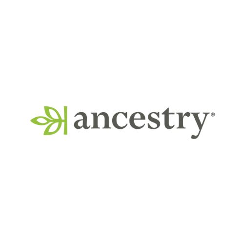 Green leaf‑icon “ancestry” logo in gray serif lettering