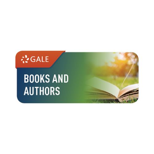 Green “Gale Books and Authors” banner with an open book lying on grass in warm sunlight