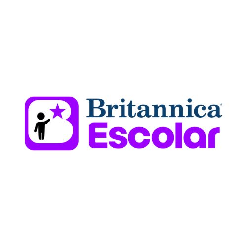 Purple “Britannica Escolar” logo with a figure reaching toward a star icon