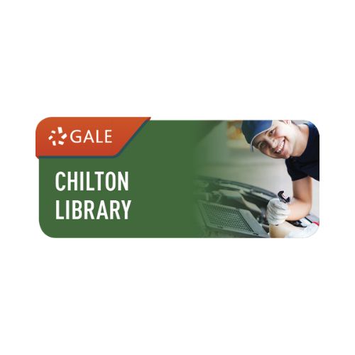 Green “Gale Chilton Library” banner with a person working under an open car hood