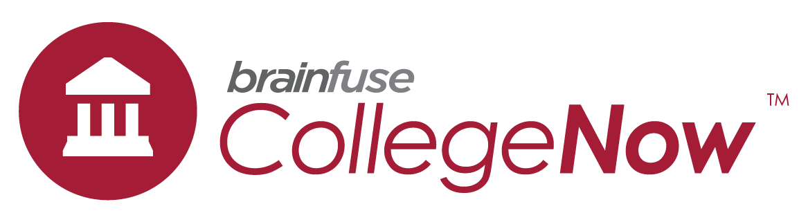 Logo of a building with columns and the text brainfuse CollegeNow.