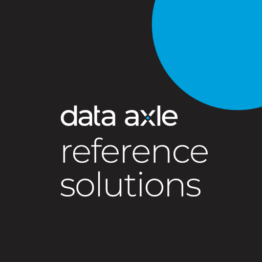 Black background with “data axle” and “reference solutions” in white beside a large blue circle