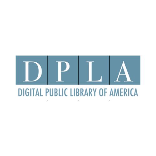 Blue “DPLA” logo with four letter tiles above “Digital Public Library of America”