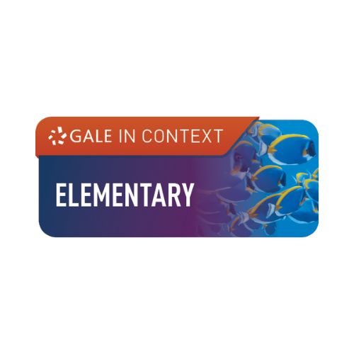 Orange “Gale In Context” banner with a school of blue and yellow fish beside the word “Elementary”