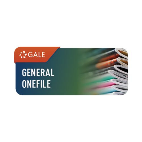 Blue “Gale General OneFile” banner with a stack of rolled magazines on the right