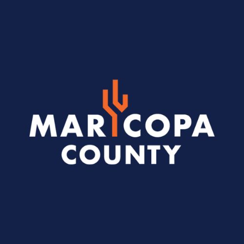 Navy background with “Maricopa County” in white and an orange cactus-shaped symbol above the text