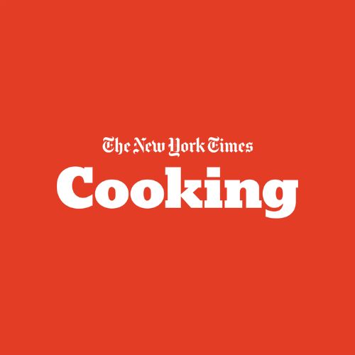 Red background with white “The New York Times Cooking” text in bold serif lettering