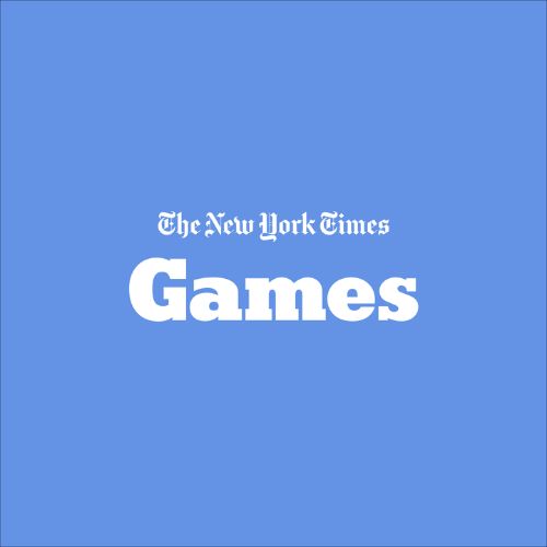 Blue background with white “The New York Times Games” text in bold serif lettering