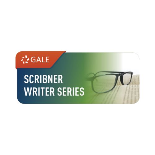 Green “Gale Scribner Writer Series” banner with reading glasses resting on an open book