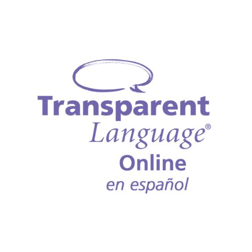 Purple “Transparent Language Online en español” logo with a speech bubble icon above the text