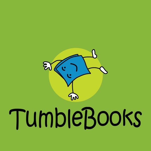 Image of a book with hands and feet doing a tumble, with the words 'TumbleBooks'