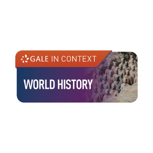 Orange “Gale In Context” banner with terracotta warriors beside “World History” text