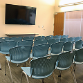 four rows of empty chairs