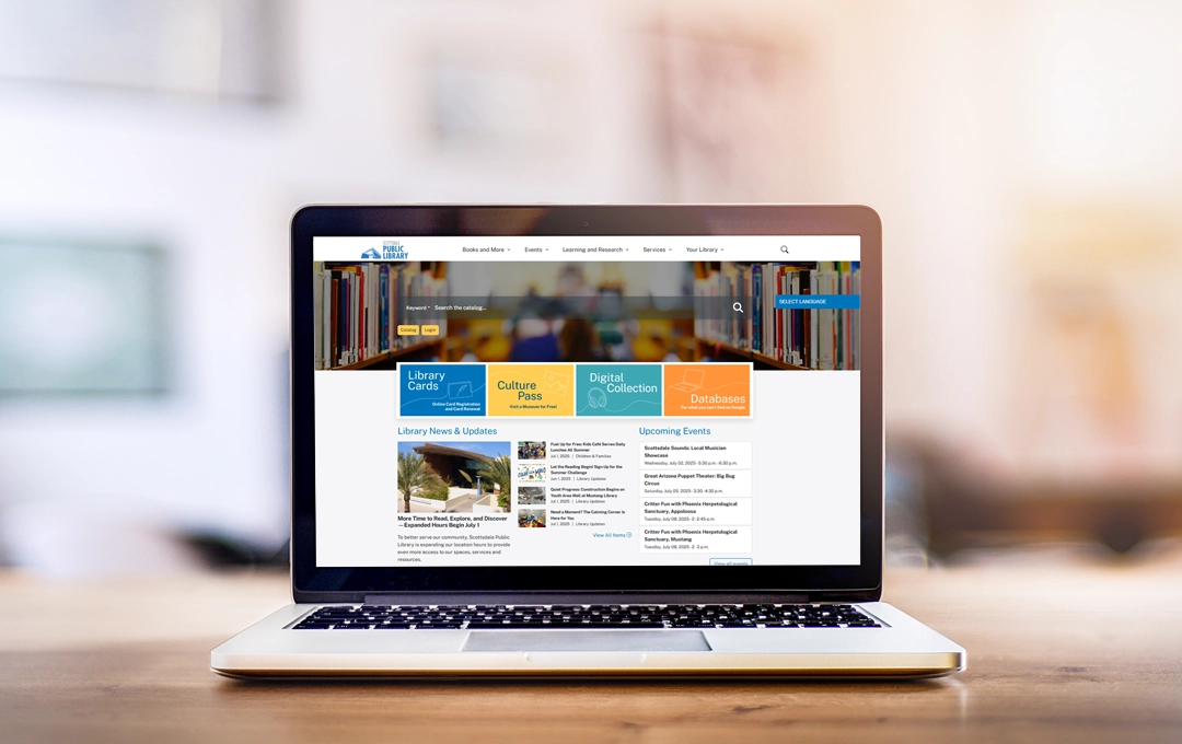 News image laptop computer showing library website on the screen