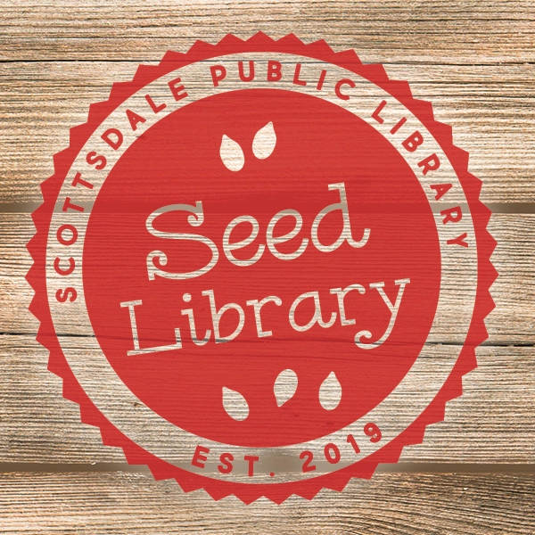seed-library-logo Round Red Circle with Seed Library in center and 6 seed cutouts